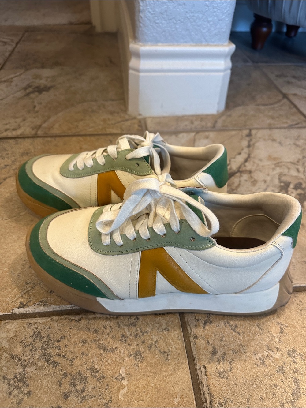 MIA White Leather Low-Top Sneakers with Green Accents